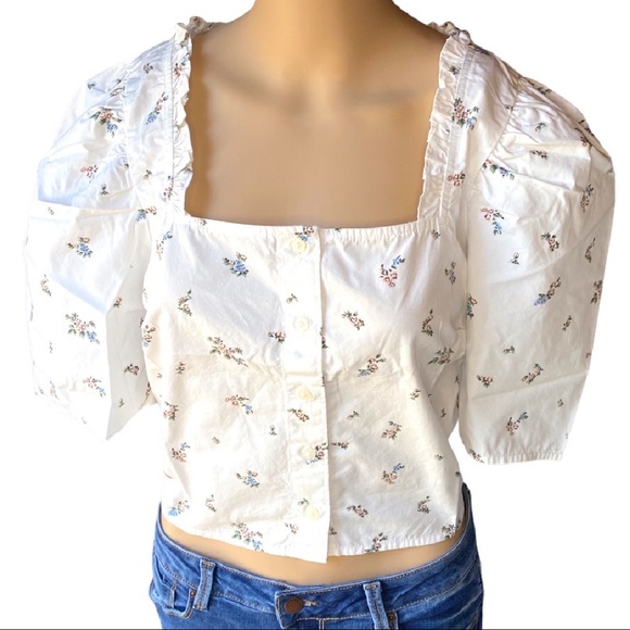 🆕 Levi’s |Floral Joella Puff-Sleeve Cloud Dancer Top. - Picture 2 of 9